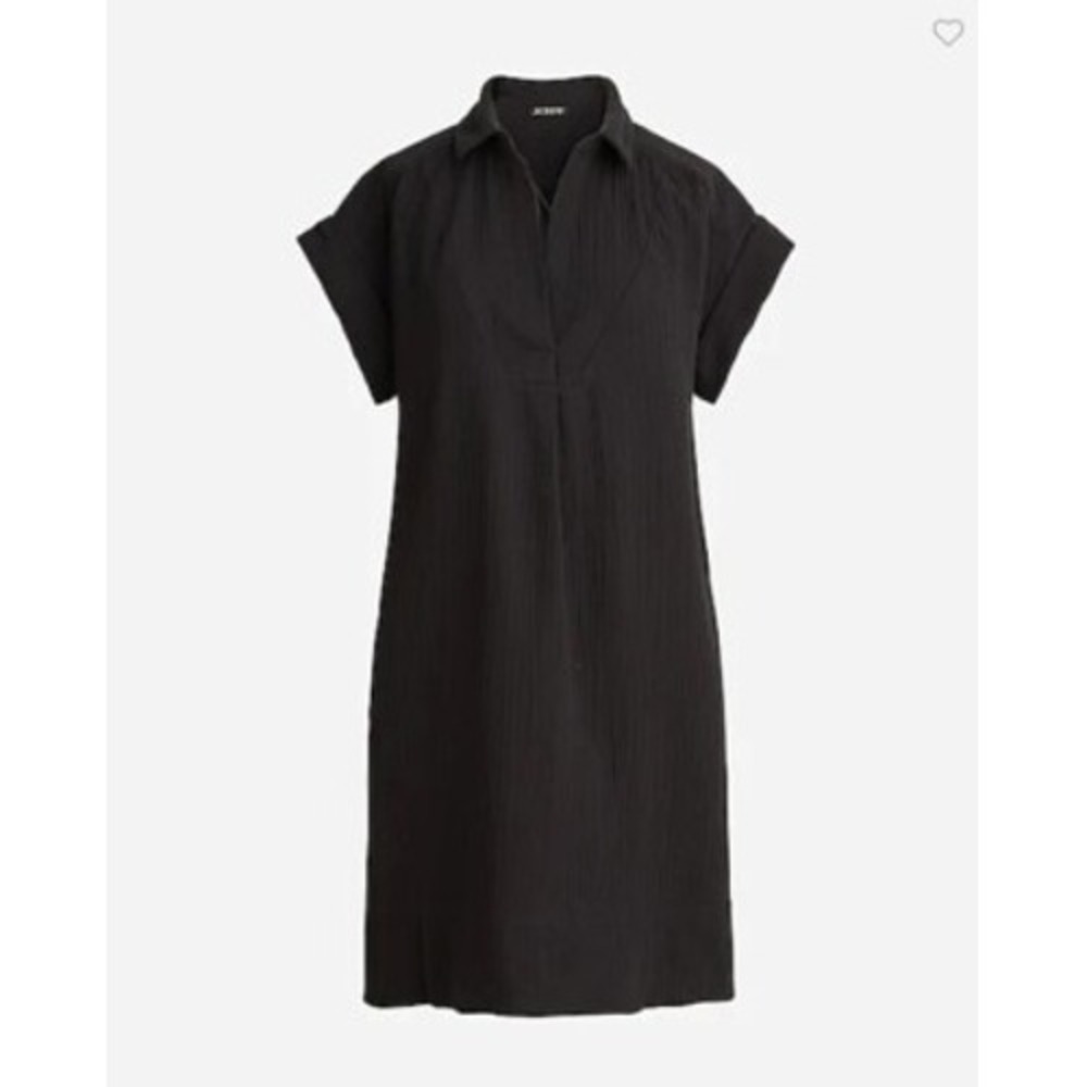 J.Crew Womens Black 100% Cotton Poplin Short Sleeve Camp Collar Shirt Dress S